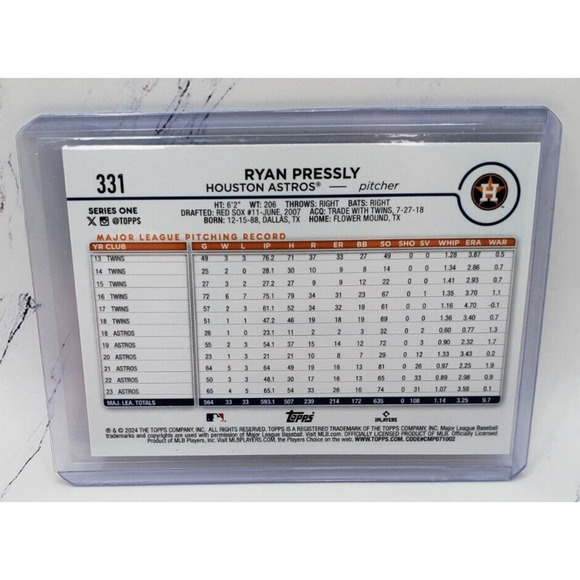 2024 Topps Series 1 Ryan Pressly Royal Blue Parallel #331 Houston Astros - Picture 2 of 4